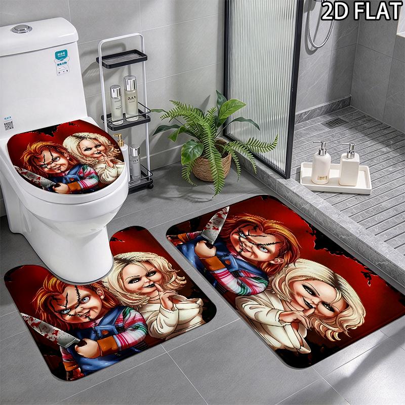 Chucky 3Pcs Flannel Toilet Mat Set Bathroom Rug Bath Carpet Non Slip Home Decor Toilet 3 Pcs Bathroom Textile Set