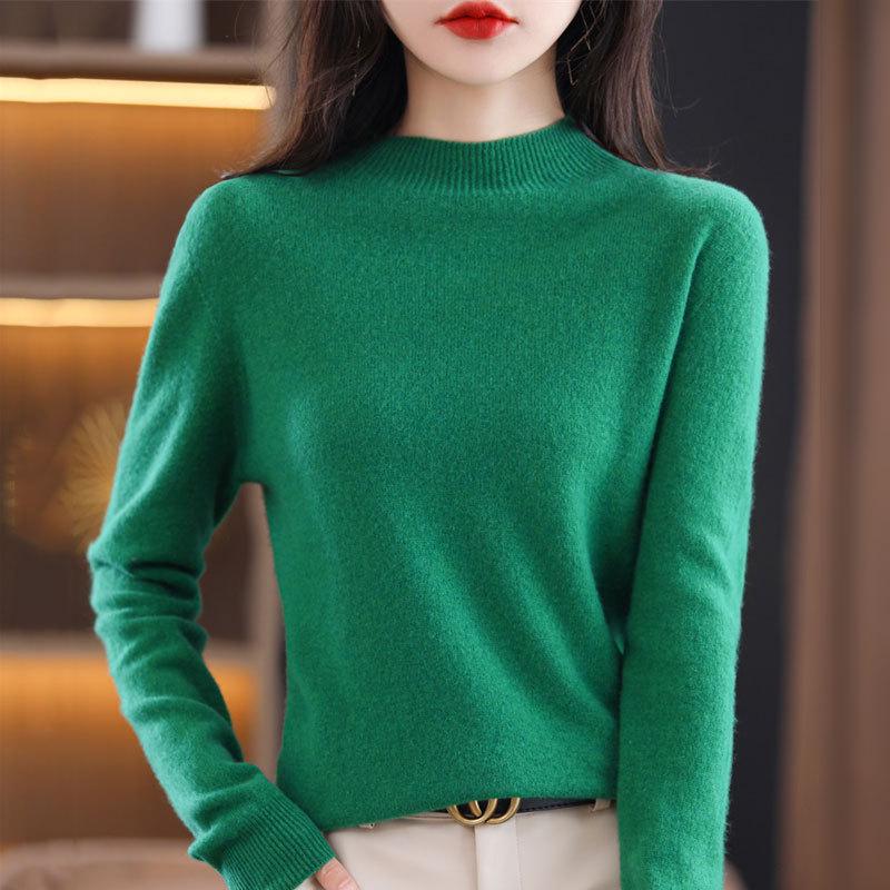 Women's High Neck Wool Sweater - Seamless, Solid Color, Warm Base Layer for Casual or Commuter Wear in Autumn and Winter