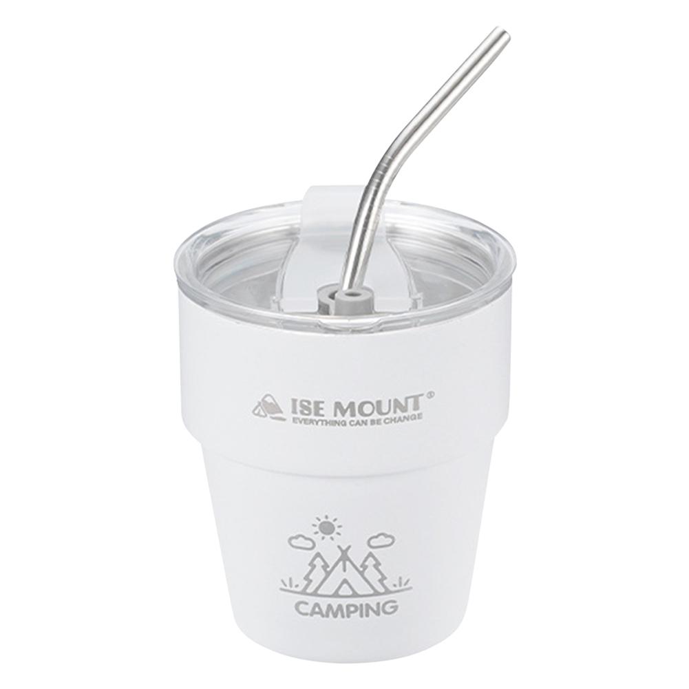Double Wall Insulated Coffee Cup with Straw 304 Stainless Steel Tea Coffee Milk Mug Stackable for Travel Hiking