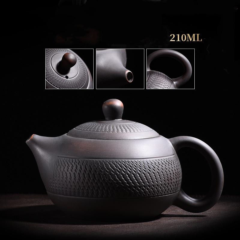 Tetera de cerámica morada, tetera de cerámica, juego de té de kung fu, cuchillo de salto, olla tallada, olla individual hecha a mano