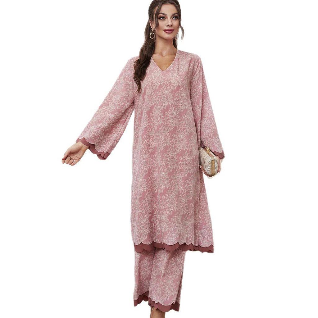 Elegant Spring/Summer Abaya: New Print Muslim Women's Dress Set