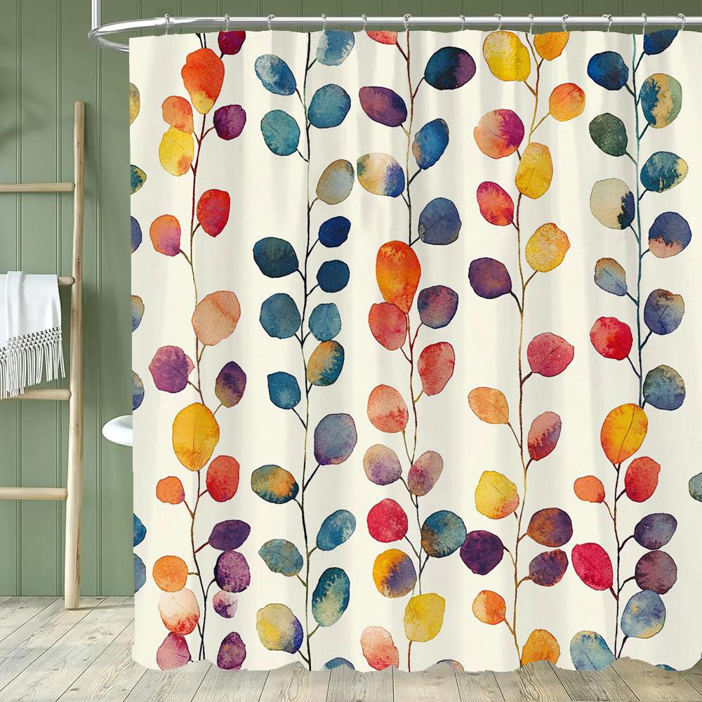 1pc Autumn Leaves Shower Curtain, Bathroom Decorative Shower Curtain, Printed Polyester Fabric Shower Curtain with Hooks