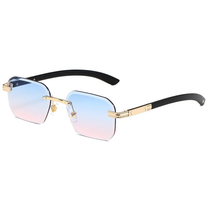 Fashion Rectangle Style Men Women Shades Metal Square Sun Glasses UV400 Vintage Sunshade Diamond Rimless Cut Edge Sunglasses