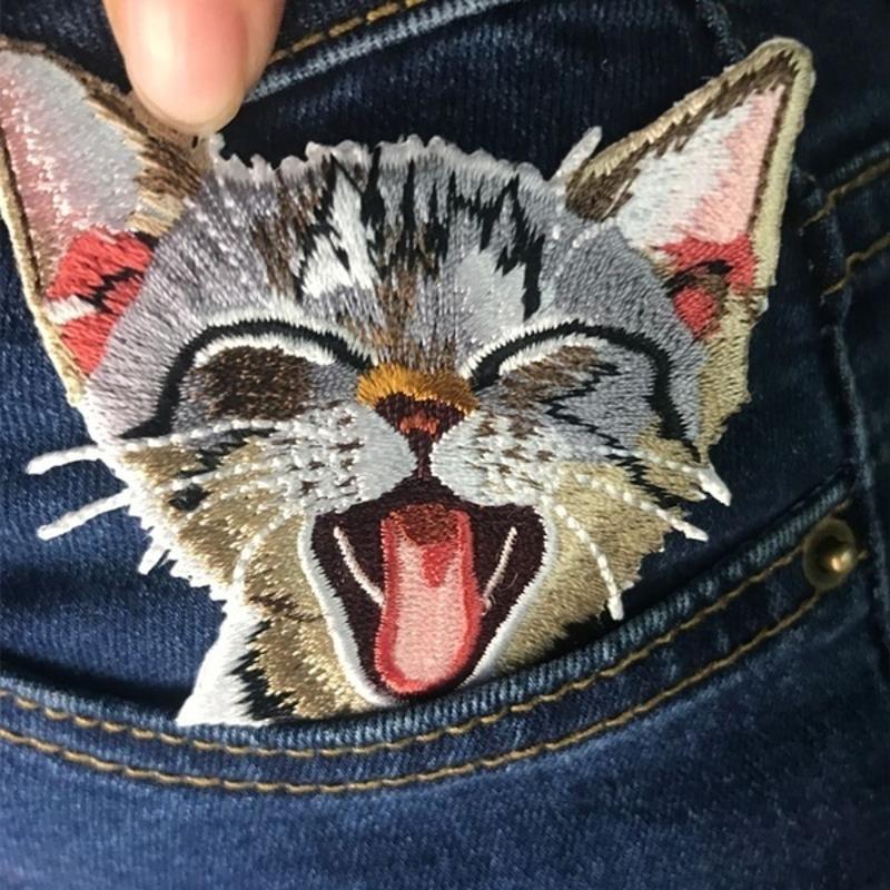 New 2Pcs Cat Patches For Clothing Iron Embroidered Patch Applique Iron On Patches Supplies Badge Stickers On Clothes Jeans Bags