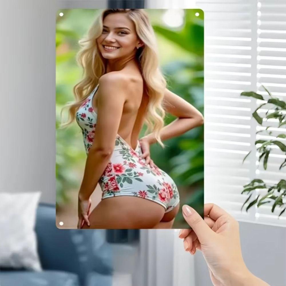 Fantasy Metal Wall Art Decor, Girl with Goldfish, 20x30cm Bedroom Sign