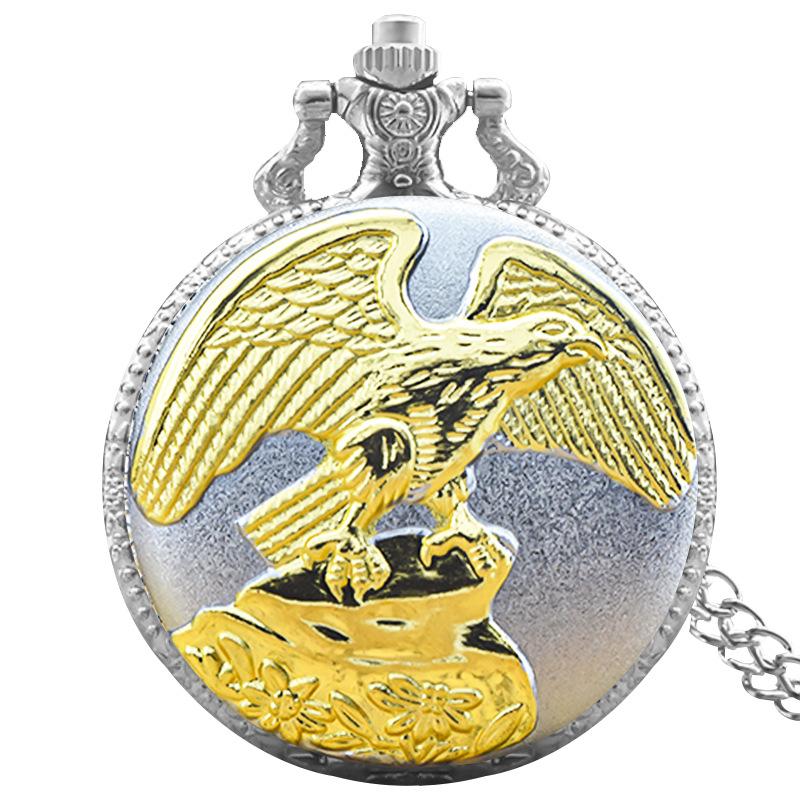 Vintage Eagle Quartz Pocket Watch Simulated Pendant Necklace Fob Chain for Women Men