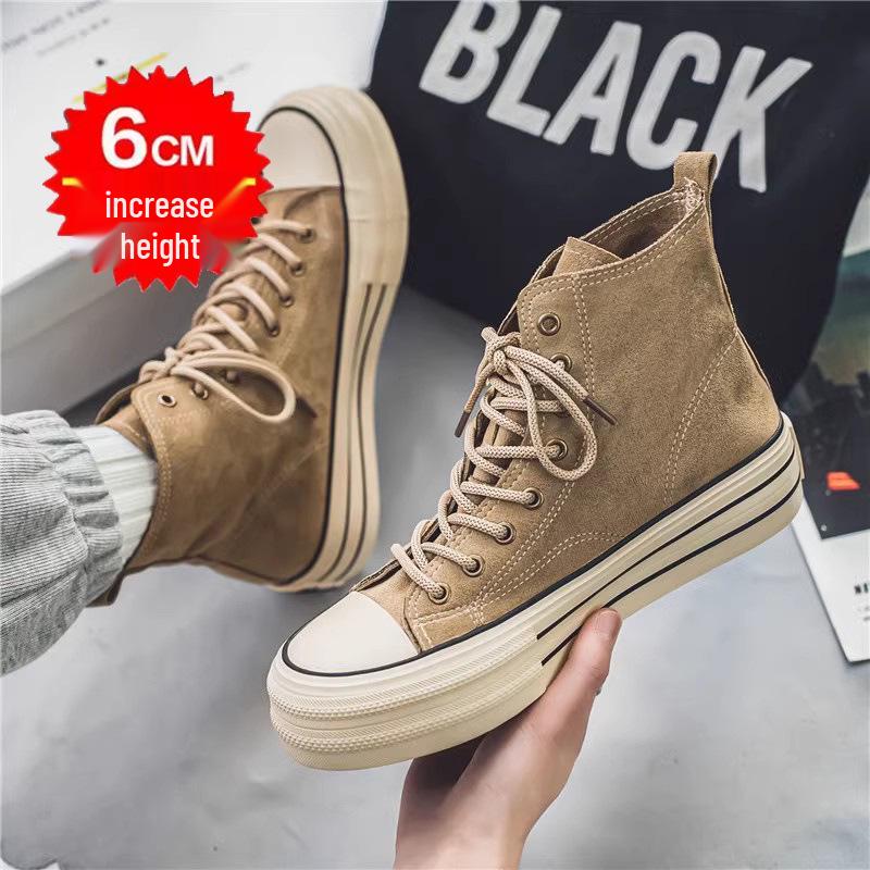 2025 Men's Retro High-Top Canvas Sneakers with Thick Sole for Height Boost - Versatile Casual Shoes for Spring