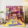 The image features colorful cartoon characters in dynamic action poses. for all seasons blanket lunch break throw gift