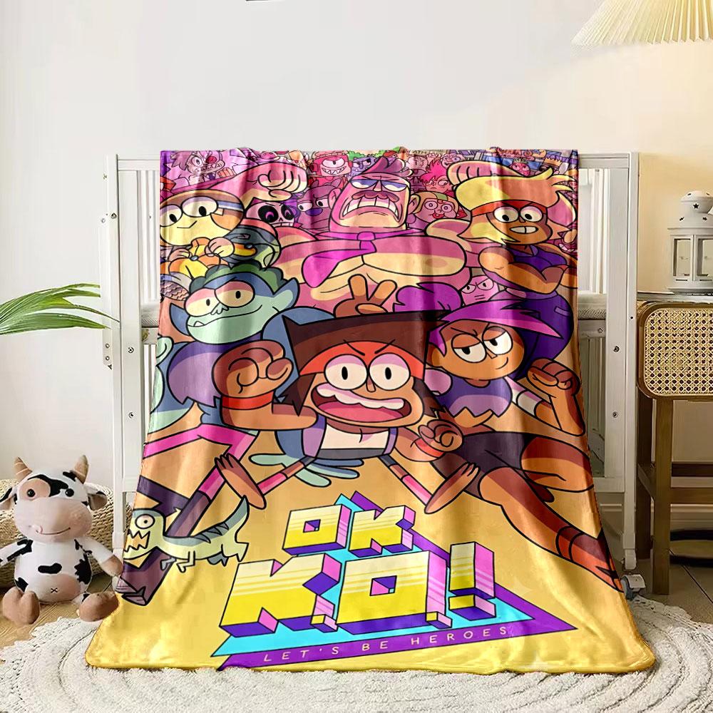 The image features colorful cartoon characters in dynamic action poses. for all seasons blanket lunch break throw gift