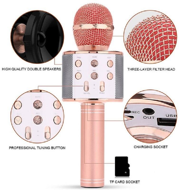 Bezdrátový Bluetooth mikrofon Handheld Karaoke Mic Audio Přenosný reproduktor Nahrávání hudby Mikrofony Domácí párty Venkovní párty