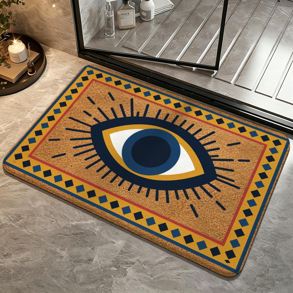 Böser Blick Vintage Kork Fußmatte Druck Bodenmatte Schlafzimmer Teppich, Badezimmer Fußmatte, Fußmatte, Rutschfest Saugfähig Vielseitig