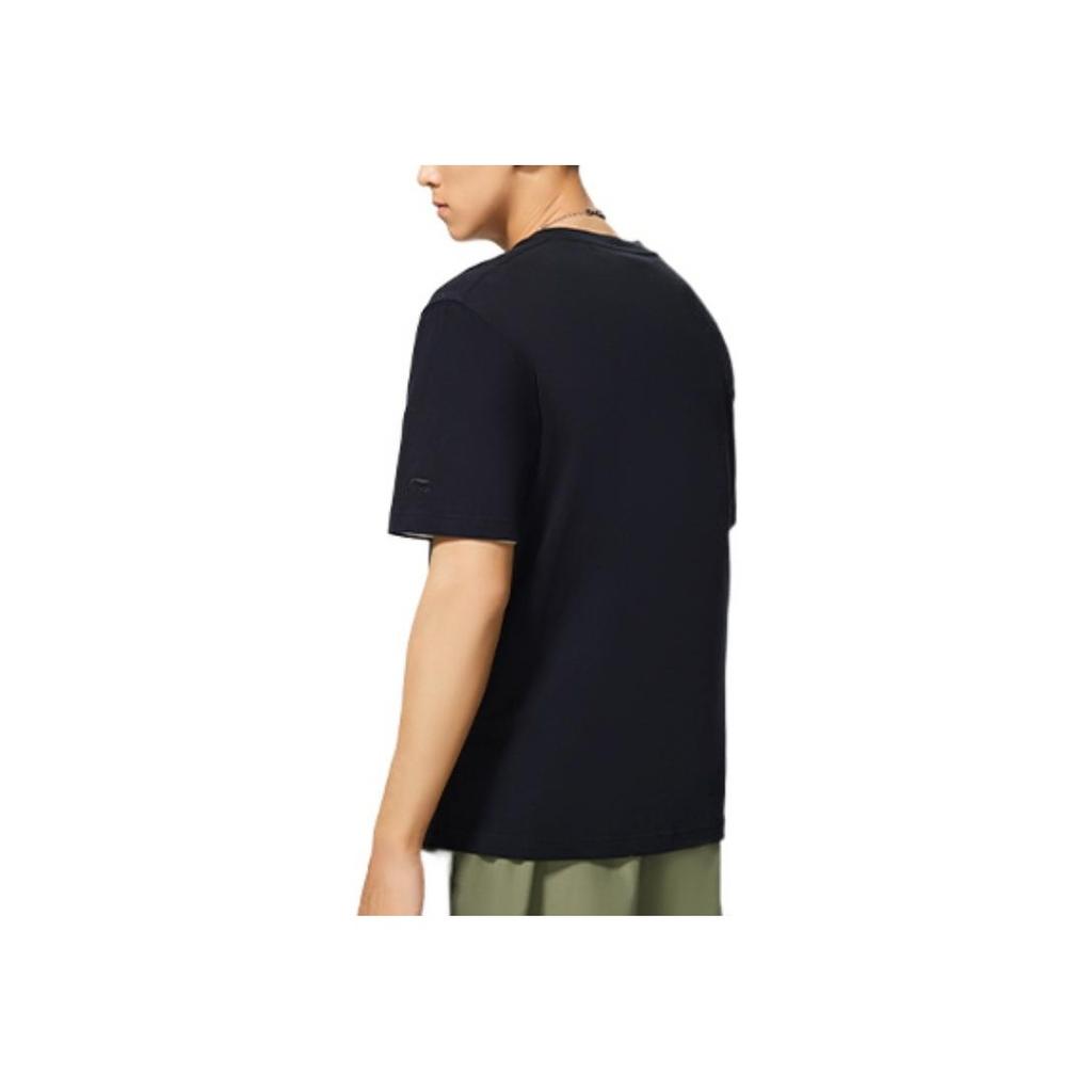 Lining Solid Color Embroidered Short Sleeve T-Shirt Men Tops Black AHSS893-4