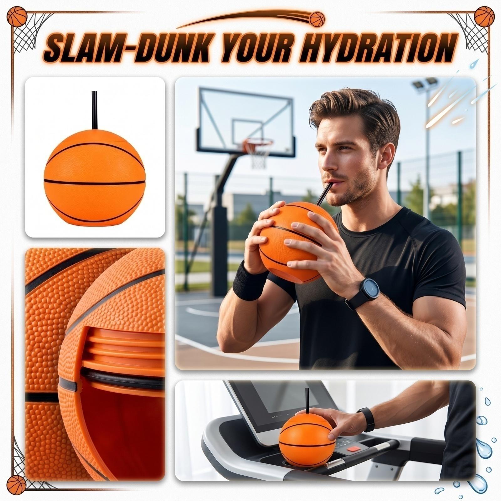 

Basketball Shaped Drinking Cup with Straw Durable Plastic Material Reusable Portable Sports Themed Drinkware Suitable for Indoor Outdoor Use One Size