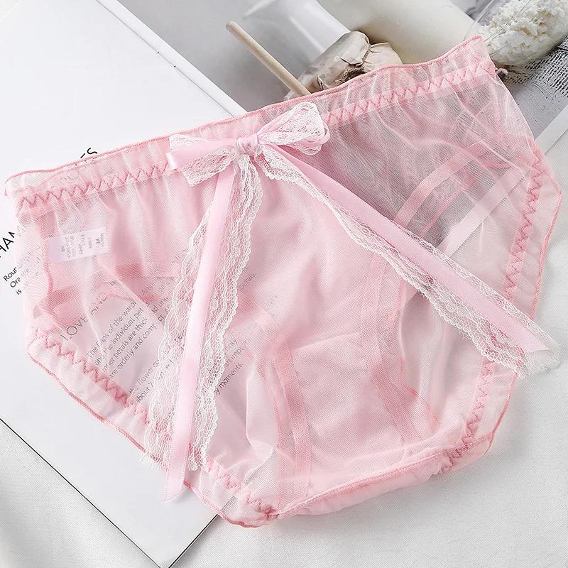 Mesh Transparent Sexy Lace Bow Thin Breathable Women's Underwear High Elasticity Japanese Style Lovely Sweety Panties