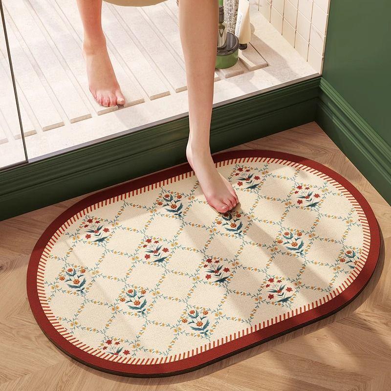 

American Flower Diatom Mud Floor Mat Bathroom Non-Slip Easy To Take Care Of Floor Mat Household Toilet Water-Absorbing And Dirt-Resistant Floor Mat 40 * 60Cm (diatom mud)