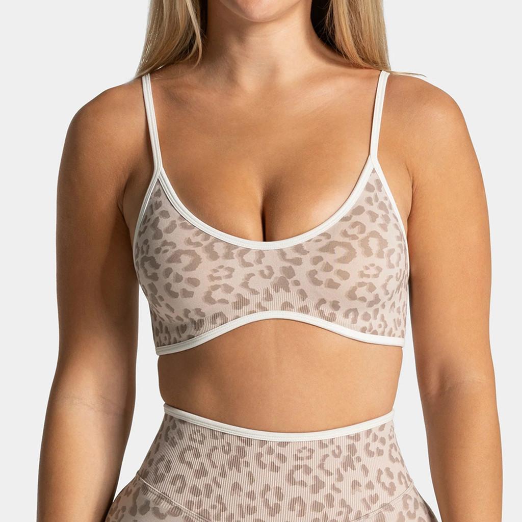 Youth Women Yoga Bra With Leopard Print And Color Block Edge For Fitness And Outdoor Sports