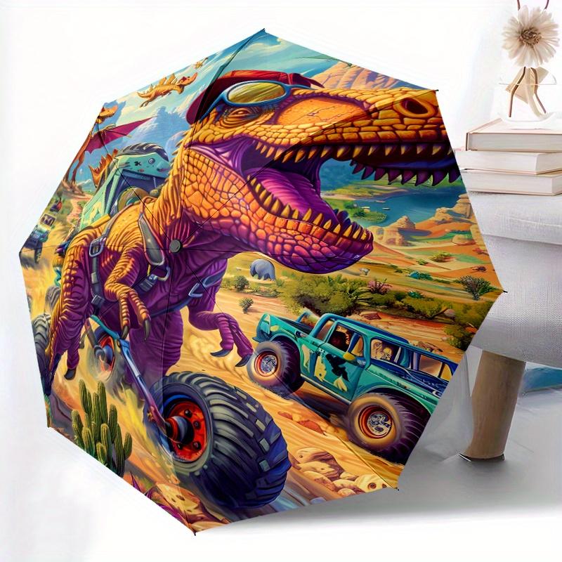 

1pc Dinosaur Race Prehistoric Speedsters Pattern Automatic Folding Umbrella - Portable Foldable Travel Umbrella with 8-Rib Dur
