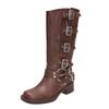 Belt buckle thick heel knight boots women's autumn and winter retro but knee boots western cowboy boots brown fashion boots
