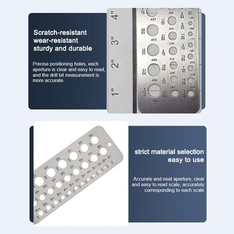 Stainless Steel 29-Hole Drill Gauge With High Contrast Markings Durable Quick Precise Measuring 1/16 Inch To 1/2 Inch Size Bits