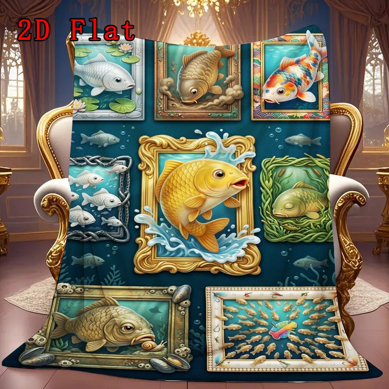 Fish Fantasies 2D Flat Pattern Flannel Blanket, High quality All Seasons, Home Decor, Warmth and Comfort, Perfect for Christmas Gifts.