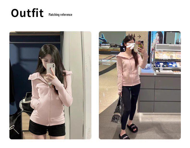 Dámská zeštíhlující mikina s kapucí na podzim/zimu 2024 - Bavlněná mikina se zipem zeštíhlující pas