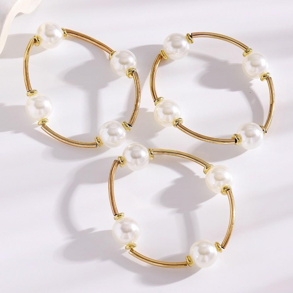 3Pcs/Set Elastic Beaded Bracelet Set Pearl Multiple Layers Bracelet Retro Stacked Bracelet Holiday