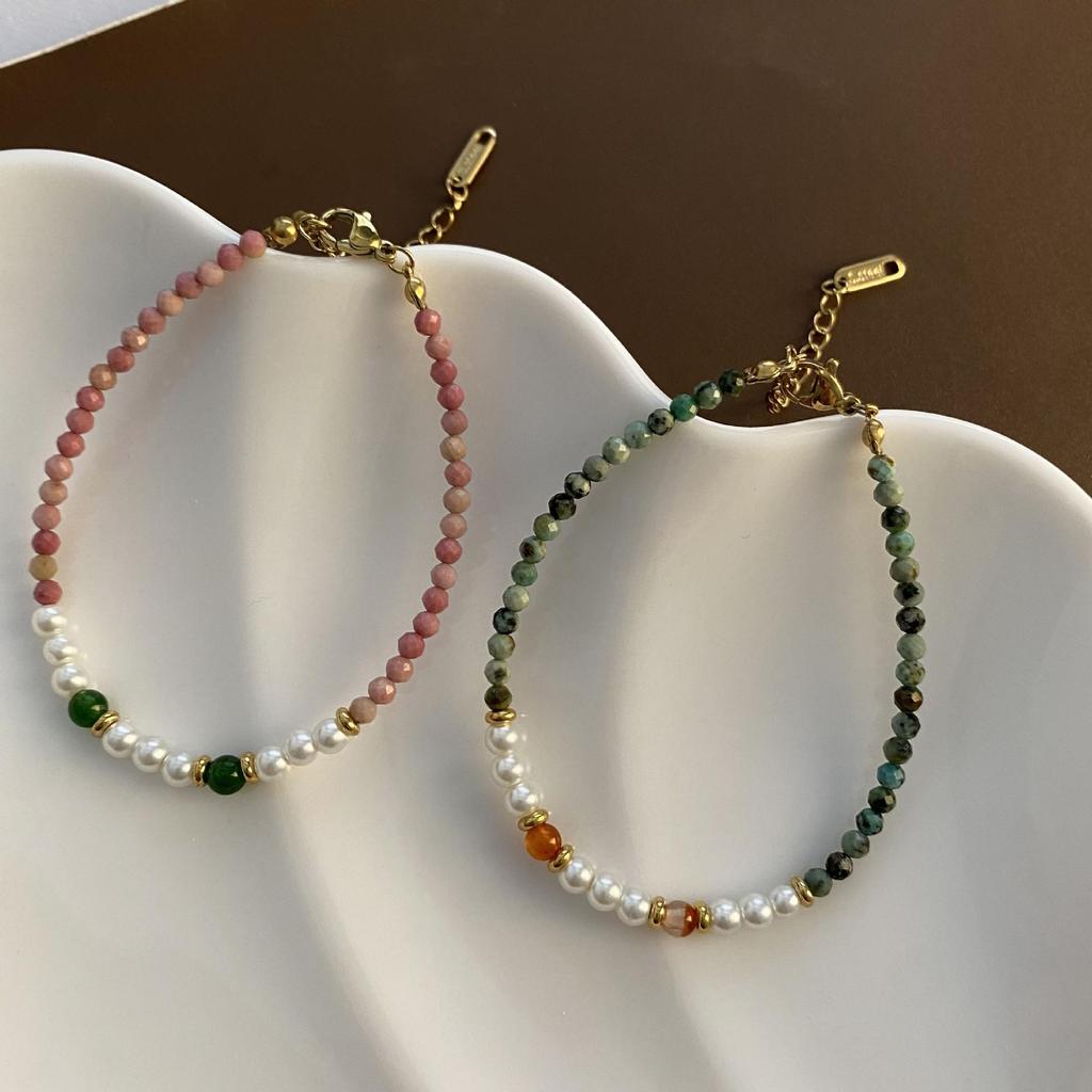 Handmade Titanium Steel Shell & Pearl Beaded Necklace and Choker Bracelet Set
