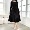 Women's Elegant Long Sleeve Round Neck Slim Fit Evening Dress for Formal Occasions