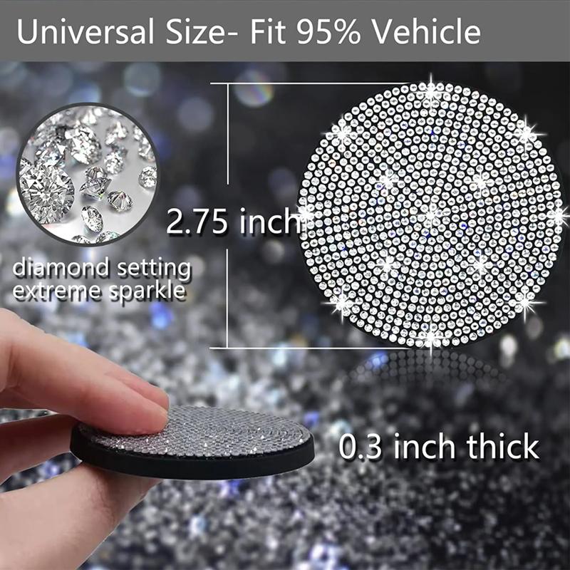 2Pcs Bling Car Cup Holder Coaster with Rhinestone Anti Slip Insert Mat Pads for Women Girls Universal Auto Interior Accessories