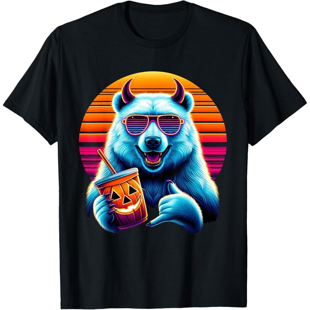 Funny Polar Bear Retro Polar Bear in Sunglasses Halloween Cotton Men T Shirt M чёрный
