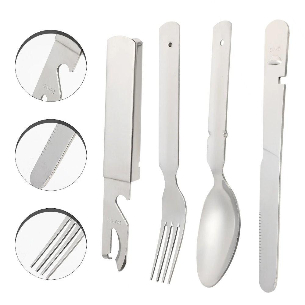 

Portable Tableware Utensil Kit 4-in-1 Spoon Fork Cutter Dinnerware Kit Kitchen Accessories