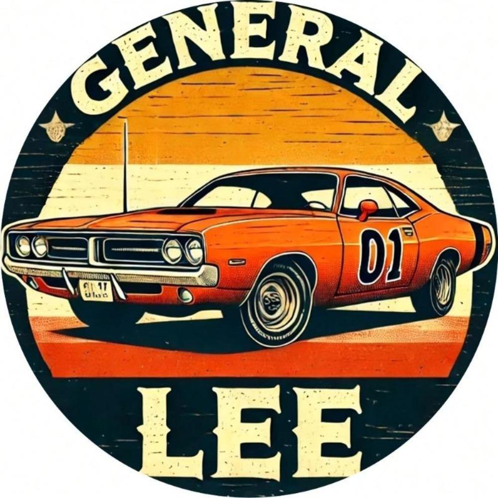 General Lee Vintage Metal Wall Art Tin Sign 8x8 Inch Retro Home Decor Dukes of Hazzard
