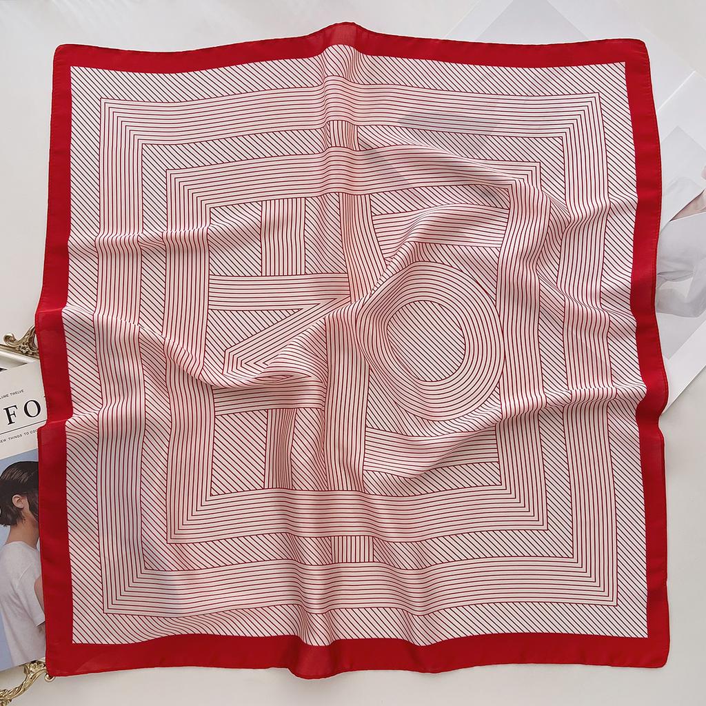 Spring And Summer Striped Simulated Silk Scarf 70 * 70Cm Small Square Scarf For Women With T-Shirt Shawl Decoration Tied Bag Scarf