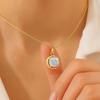 Multifire White Opal Round Half Moon Style Gold Necklace, Natural Opal Gemstone Gold Chain Pendant, Opal Birthstone Necklace, Gift for Women