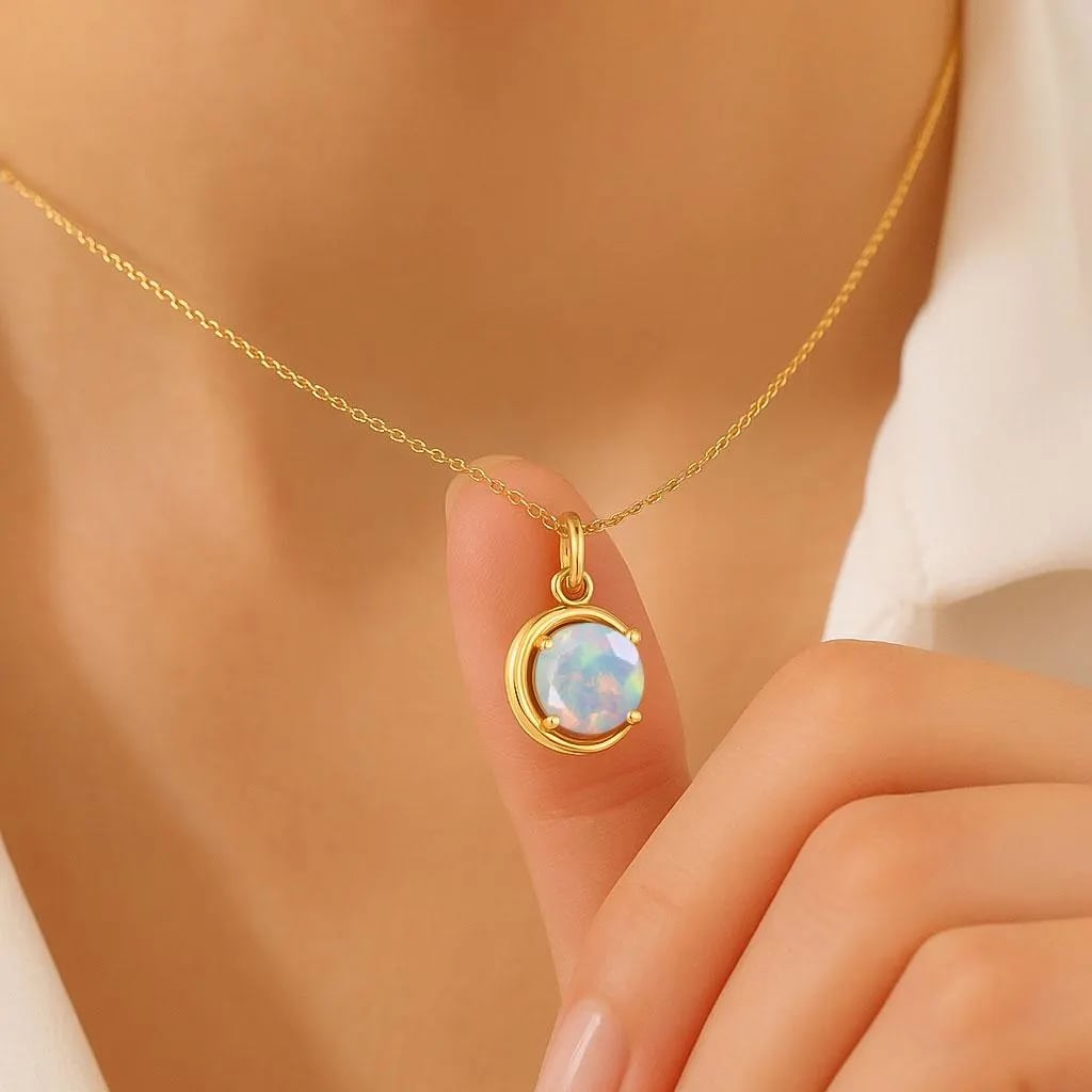 Multifire White Opal Round Half Moon