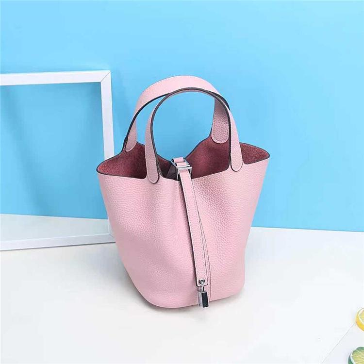 Fashion Basket Bag Women's Bag Handbag New Casual Top Layer Cowhide Bucket Bag