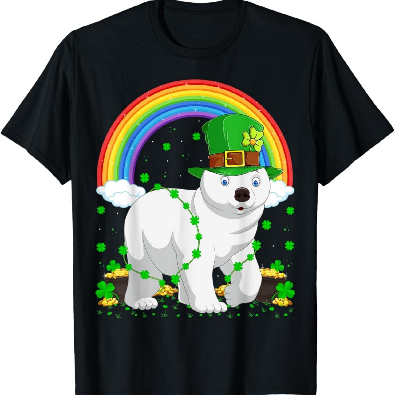 Magical Rainbow Leprechaun Hat Polar Bear St. Patrick s Day T-Shirt S