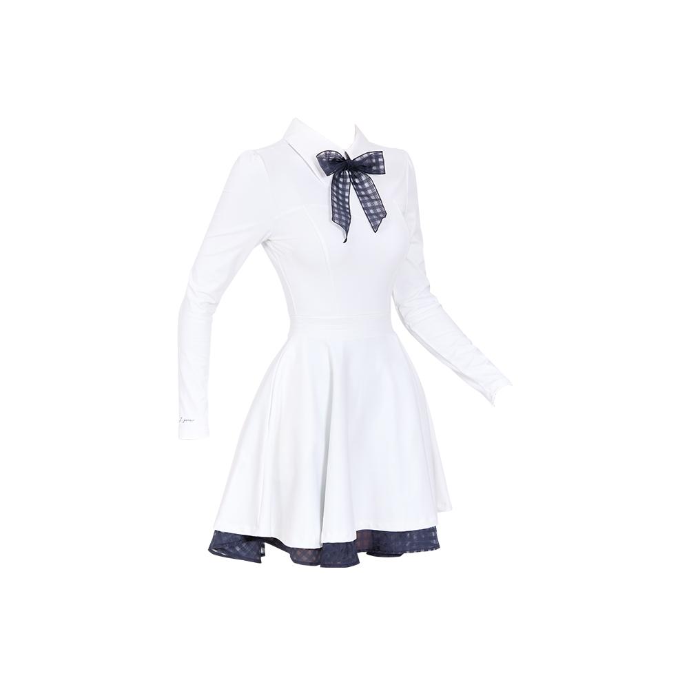 J Jane Classic Color Block Ribbon Flare Dress (White)