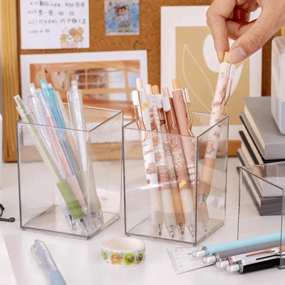 Transparent Pencil Storage Box Simple Stationery Organizer Large Capacity Desk Pen Holder  Desktop