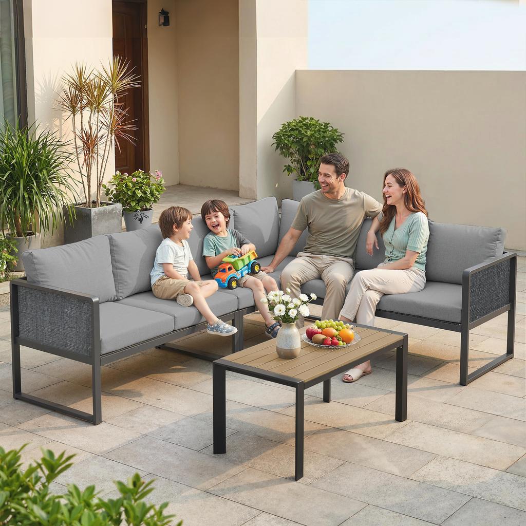 Modular Outdoor Corner Garden Lounge Set 6 People, Sofas, Coffee Table and Cushions, Dark Grey