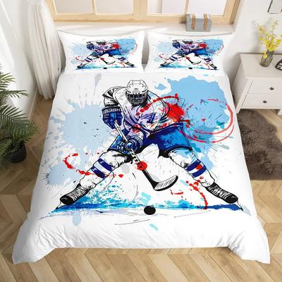 Housse de couette Graffiti Hockey sur glace Ensemble de literie Sport d'hiver Housse de couette Joueur de hockey Garçons Enfants Housse de couette Sport Aquarelle Housse de couette