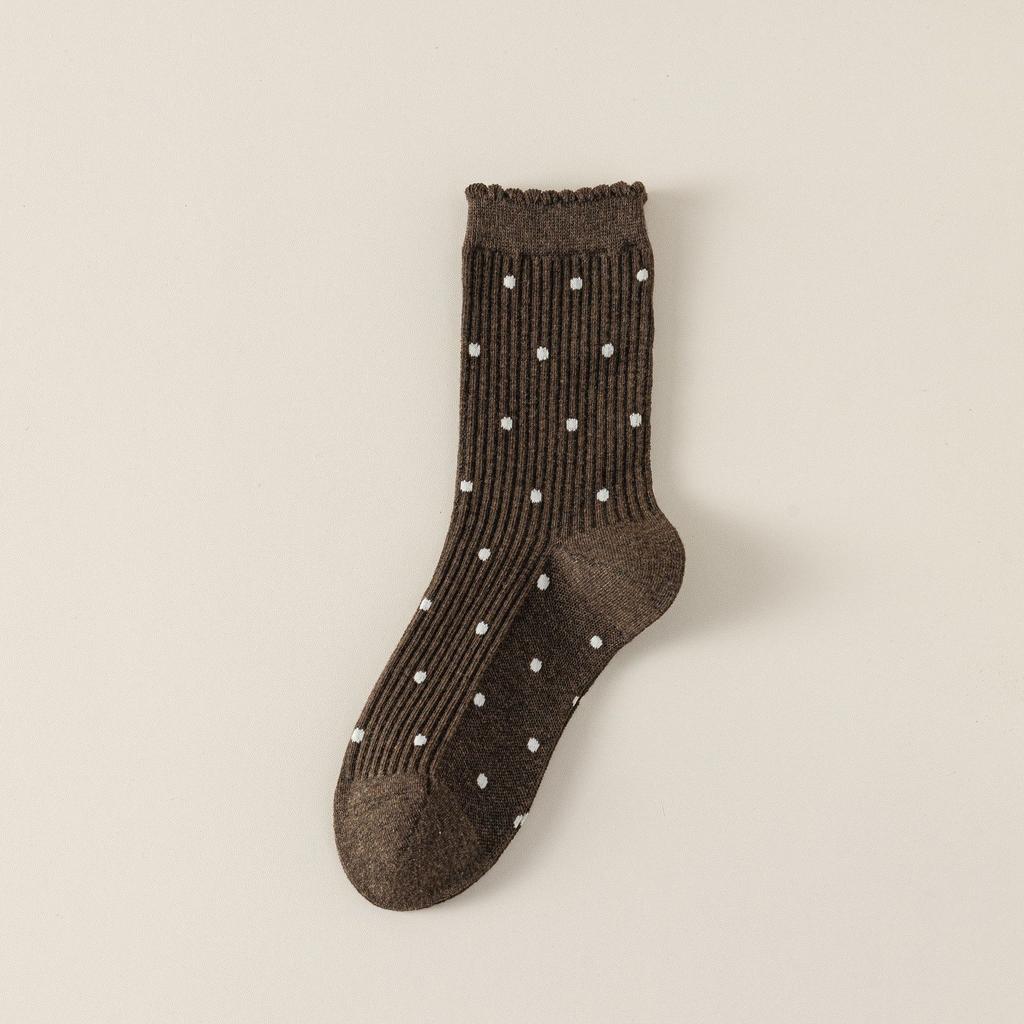 Female Autumn and Winter New Lovely Polka Dot Bubble Mouth Lace Cotton Boneless Tube Pile Socks