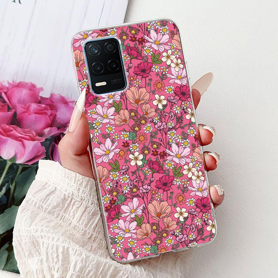 Pro telefon Realme 8 5G RMX3241 Pouzdro na telefon Realme8 5G Elegantní Květinový Potisk Kočky Měkký Silikon Průhledné TPU Pouzdra