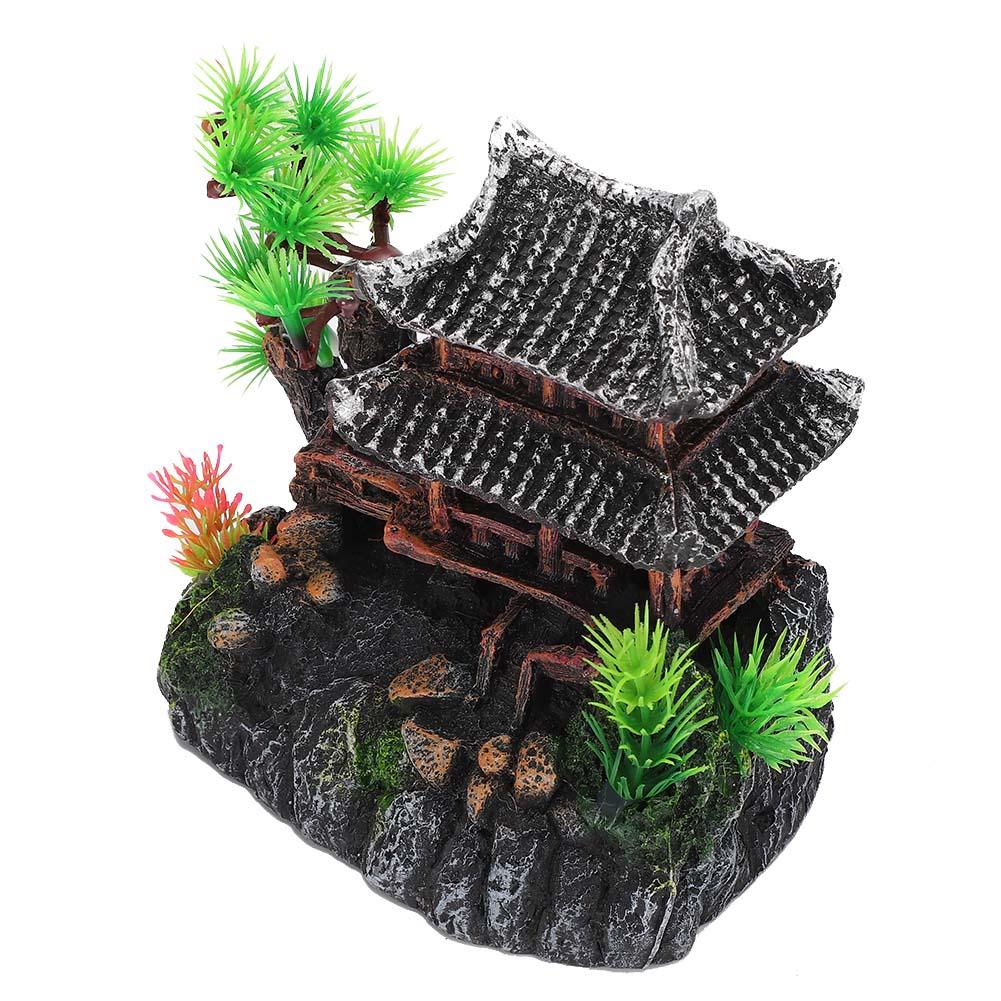 Aquarium Decor Artificial Simulation Pavilion Pine Tree for Crawler Box Fish Decoration Landscape