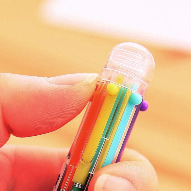 6-Color Click Ballpoint Pen - Multifunctional, Cute, Korean-Inspired Stationery for Creative Journaling