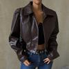 Foreign Trade European and American Women's Clothing 2025 Autumn New Retro Temperament Lapel Zipper PU Leather American Casual Jacket