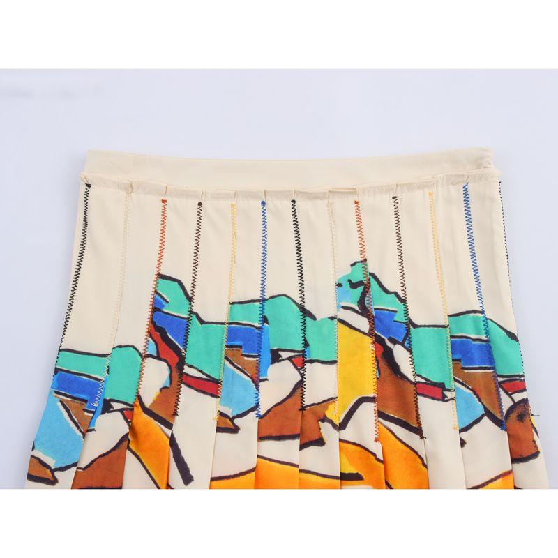 Kaslead New Women clothes Western Style Fashion Simple and Versatile Wide Pleat Printed Dress 3145176