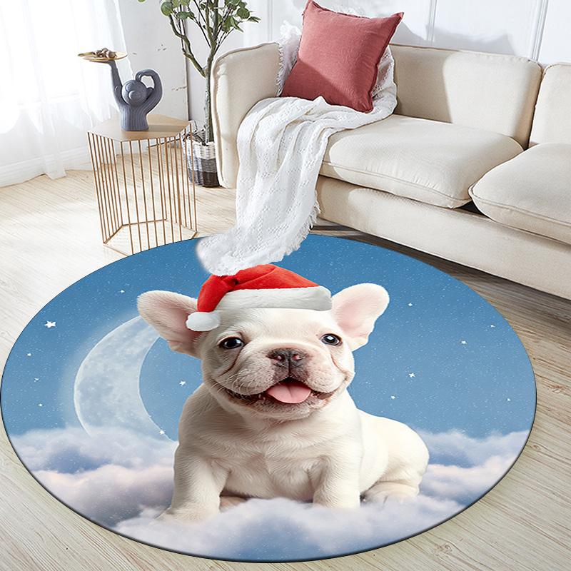 French Bulldog Round Area Rug,Carpet Rug for Living Room Bedroom Sofa Playroom Decor,Non-slip Floor Mat