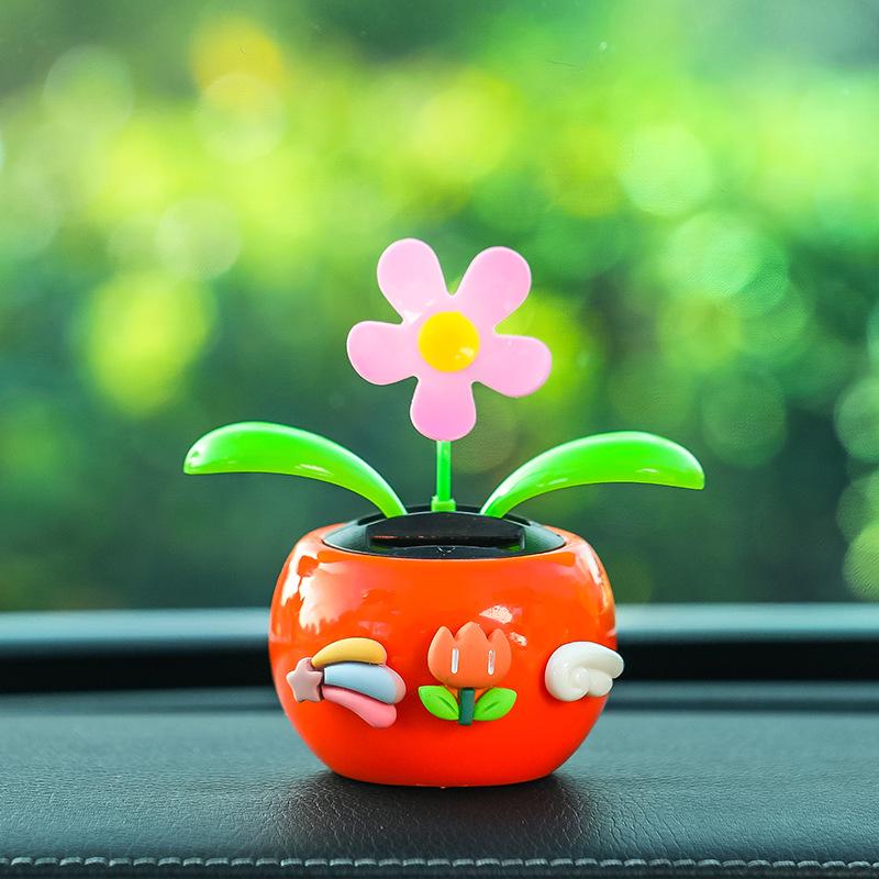 Solar-Powered Waving Sunflower Car Ornament - Cartoon Interior Decoration Accessories for Women