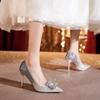 Autumn Luxury Ladies Pumps Rhinestone Square Buckle Women's High Heels Single Shoes Dress Banquet Wedding Shoes